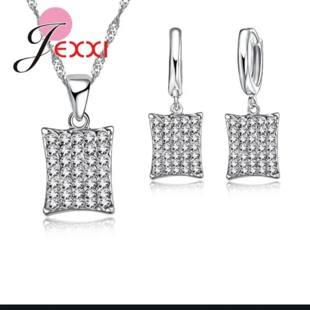NWT Stamped 925 Necklace & Earrings Set Multi Sparkling White Austrian Crystals!